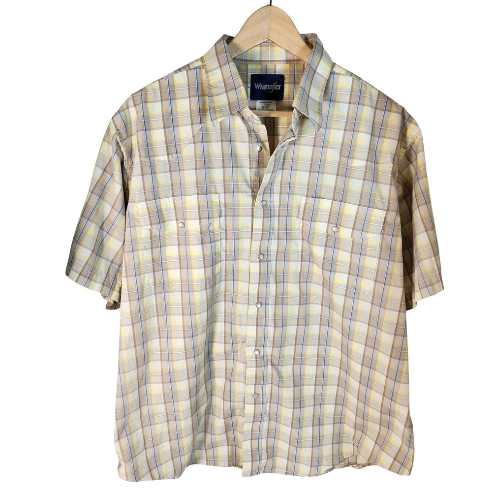 Wrangler Mens Plaid Short Sleeve‎ Snap Button Western Shirt XLG